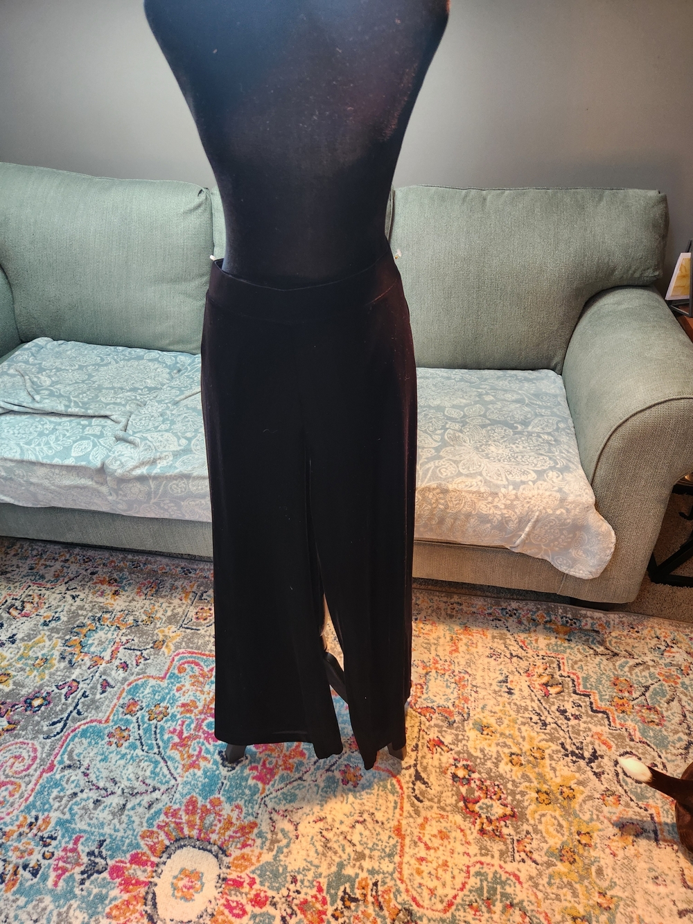 Chico's Black Velvet Wide-Leg Pull-On Pants Slight Booty Ruching XL Petite